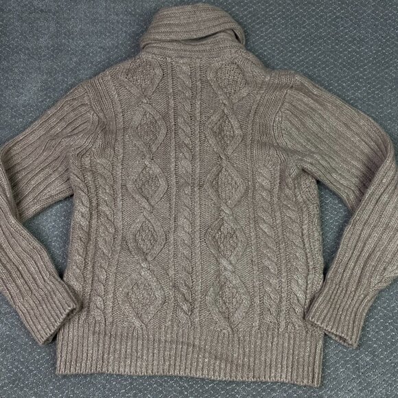 LL Bean Cardigan Sweater Mens Large Brown Heavy Wool Cable Knit Fisherman Chunky - Picture 4 of 12